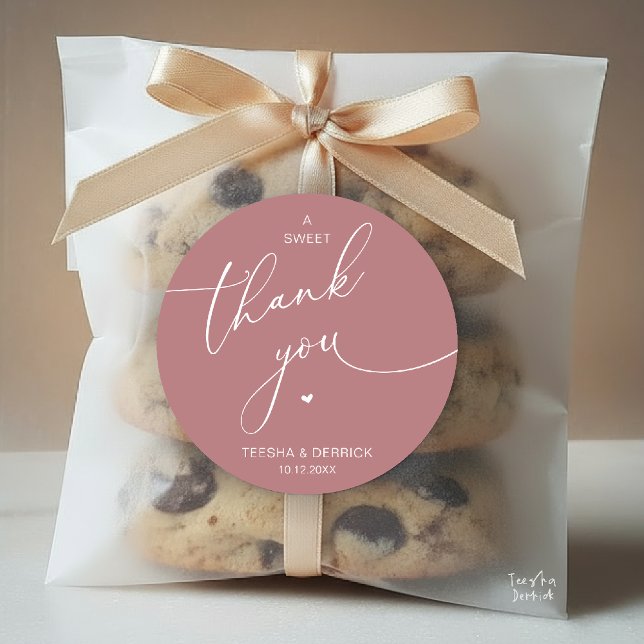 Sticker Rond Romantic Wedding A Sweet Thank You Cookies (Romantic Wedding A Sweet Thank You Cookies Classic Round Sticker in dusty rose pink)