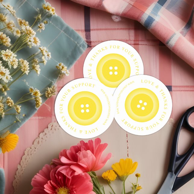 Sticker Rond Romantic Yellow Button Love & Thank  (Romantic Yellow Button Love & Thanks Quote Classic Round Sticker for Supporting Small Business.)