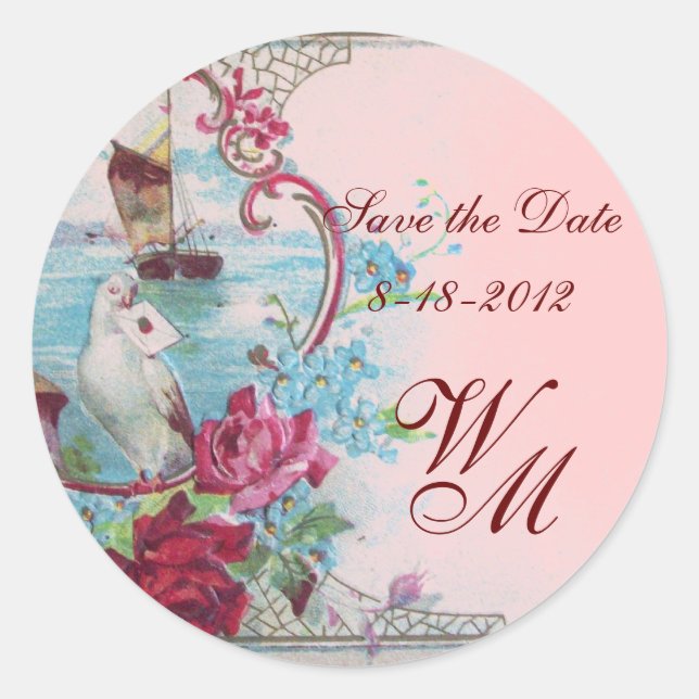 Sticker Rond ROMANTICA MONOGRAM, Enregistrer la date, rose (Devant)