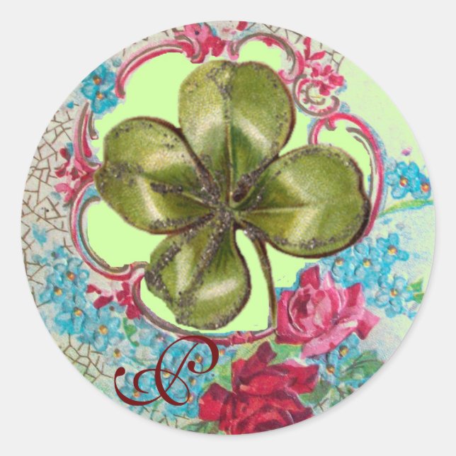 STICKER ROND ROMANTICA / MONOGRAMME SHAMROCK DE ST.PATRICK (Devant)