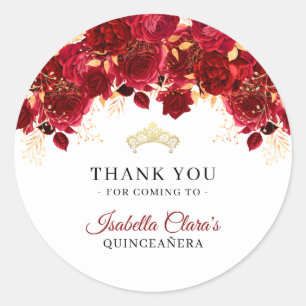 Sticker Rond Romantique Bourgogne Gold Quinceanera Merci