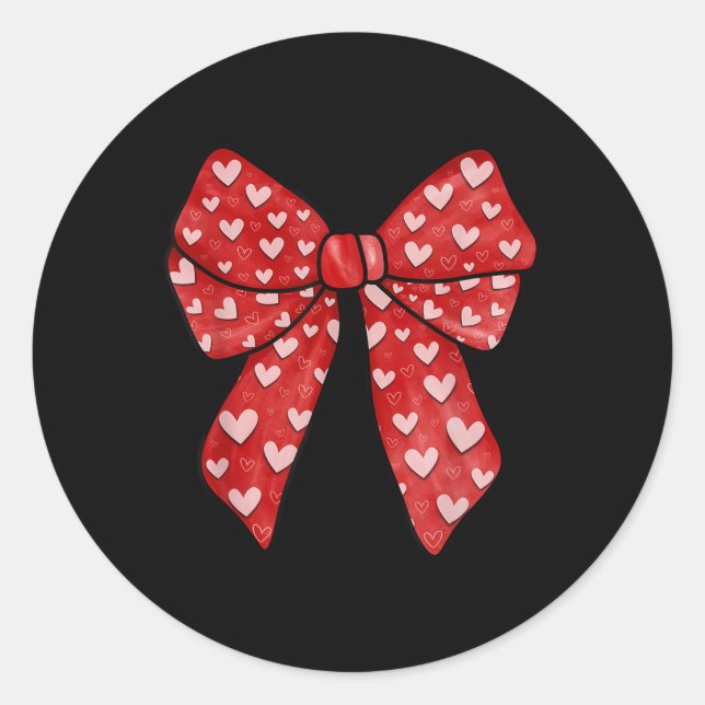 Sticker Rond Romantique Bow rouge Coeurs de la Saint-Valentin C (Devant)