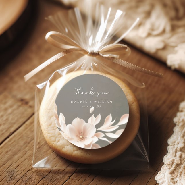 Sticker Rond Romantique brun rose mariage merci (chic wedding thank you sticker suitable for personalized gifts, such as homemade cookies
)