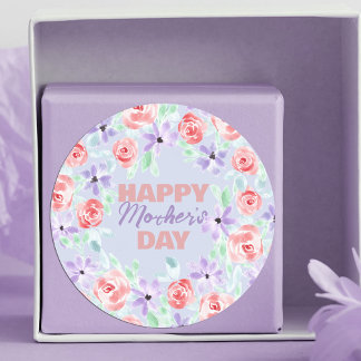 Sticker Rond Romantique Charme Violet Lavande Rouge Fête des Mè