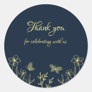 Sticker Rond Romantique élégant mariage de la marine fleur or