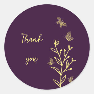 Sticker Rond Romantique élégant or fleur violet mariage
