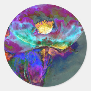 Sticker Rond Romantique élégant violet turquoise peinture de fl