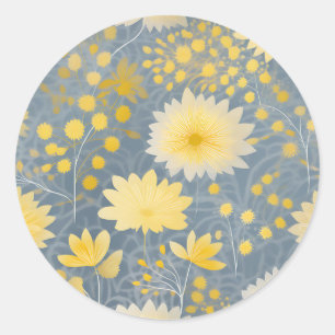 Sticker Rond Romantique Jaune Chrysanthème Pétales
