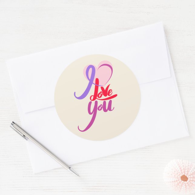 Sticker Rond Romantique Je t'aime Valentine (Enveloppe)