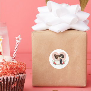 Sticker Rond Romantique Kawaii Mariage rétro - Chibi Art