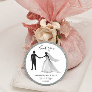 Sticker Rond Romantique paillettes avec remerciement de mariée 