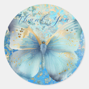 Sticker Rond Romantique papillon bleu merci