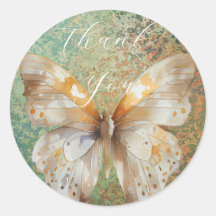 Romantique papillon vert et orange merci