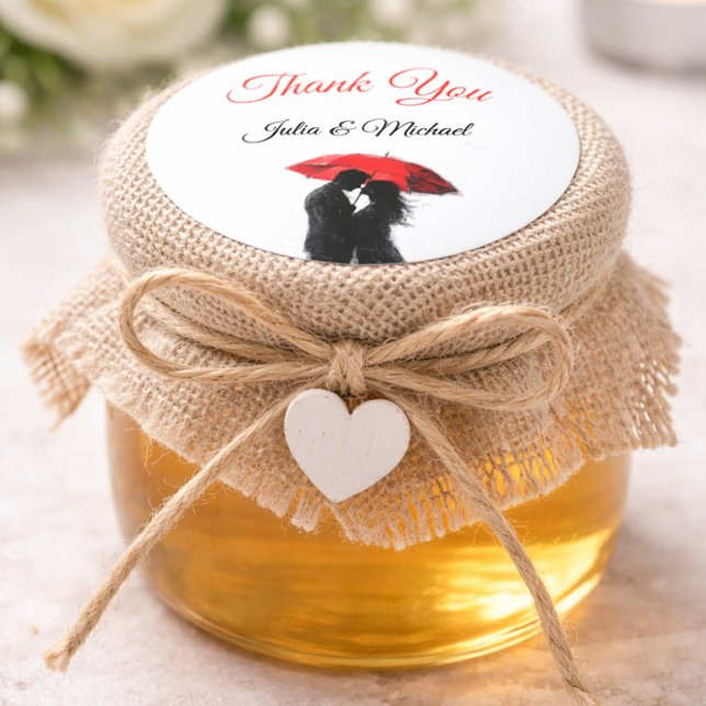 Sticker Rond Romantique Parisien Parapluie Rouge Love Silhouett (Créateur téléchargé)