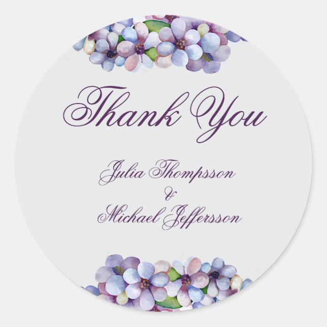 Sticker Rond Romantique Poétique Lilac Aquarelle Mariage Floral (Devant)
