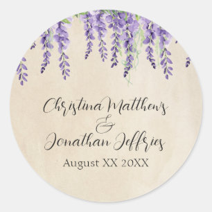 Sticker Rond Romantique Purple Wisteria sur Parchemin rustique