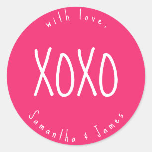 Sticker Rond Romantique rose XOXO Personnalisé