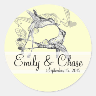 Sticker Rond Romantique Rustique Baiser de Colibri Oiseau d'Amo