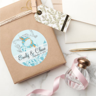 Sticker Rond Romantique Rustique Baiser de Colibri Oiseaux d'Am