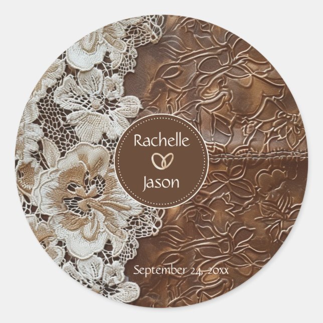 Sticker Rond Romantique rustique pays occidental cuir et dentel (Devant)