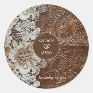 Sticker Rond Romantique rustique pays occidental cuir et dentel