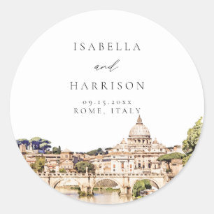 Sticker Rond Rome Italie Aquarelle Ciel Destination Mariage