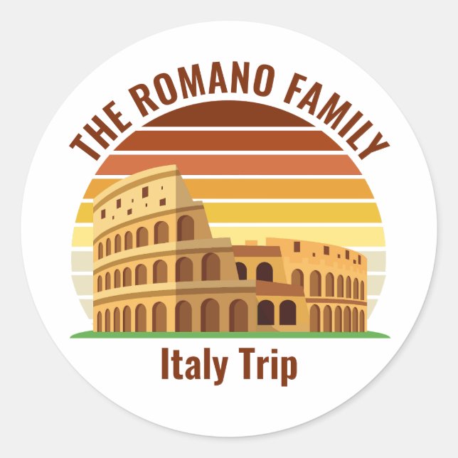 Sticker Rond Rome Italie Famille Voyage Colisée Coucher de sole (Devant)