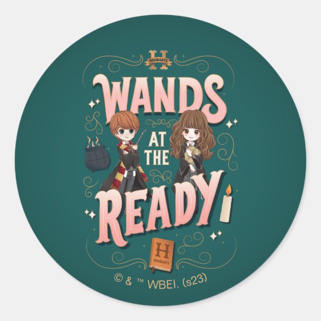 Sticker Rond Ron & Hermione Wands au Ready (Devant)