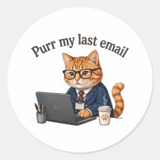 Sticker Rond Ronronner Mon Dernier Courriel — Drôle de Chat de