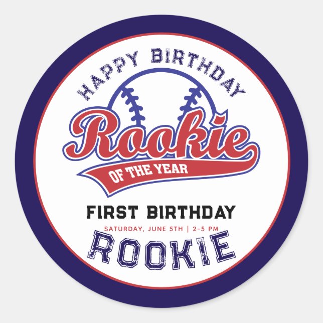 Sticker Rond Rookie de l'année 1er anniversaire baseball (Devant)