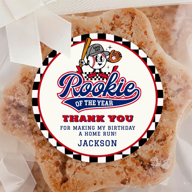 Sticker Rond Rookie De L'Année Baseball Custom Anniversaire Fêt (Créateur téléchargé)