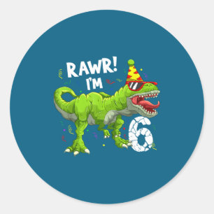 Sticker Rond Roooar j'ai 6 ans Anniversaire 6 ans T Rex Dinosau