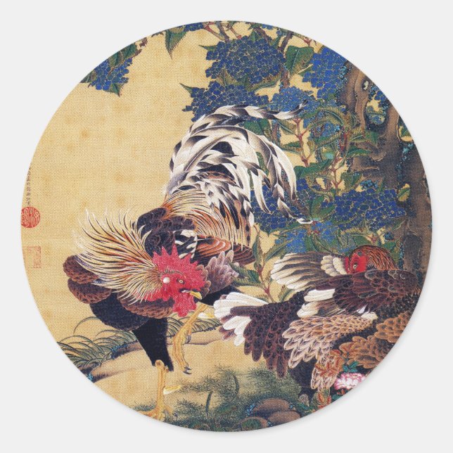 Sticker Rond Rooster and Hen (Devant)