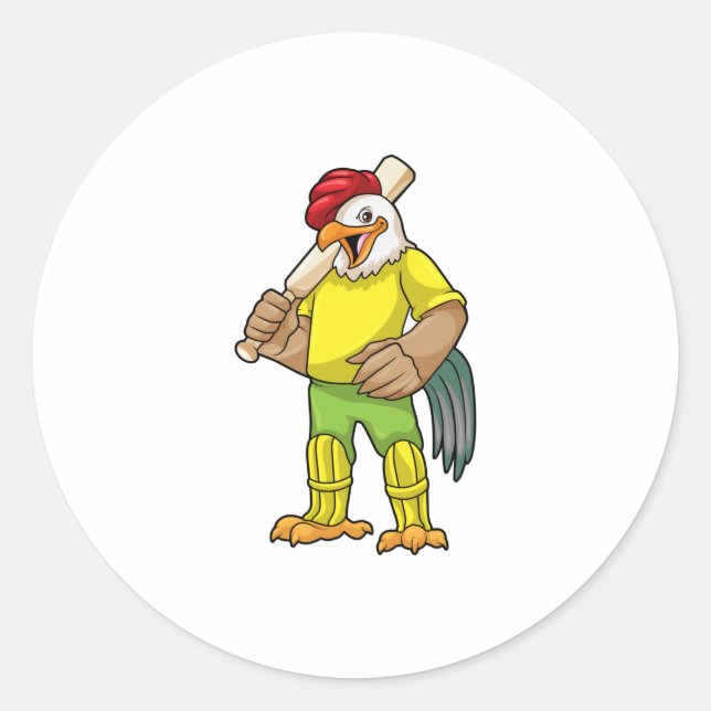 Sticker Rond Rooster as Batsman with Cricket bat (Devant)