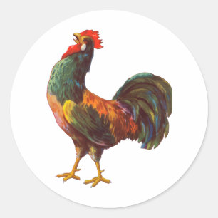 Sticker Rond Rooster Cuisine Vintage Crate Art