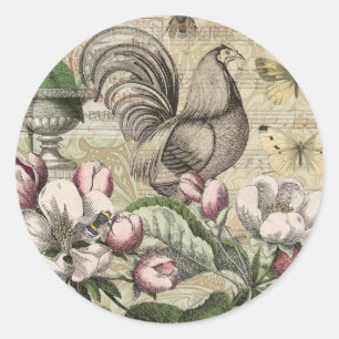 Sticker Rond Rooster Garden Flower Papillon Art