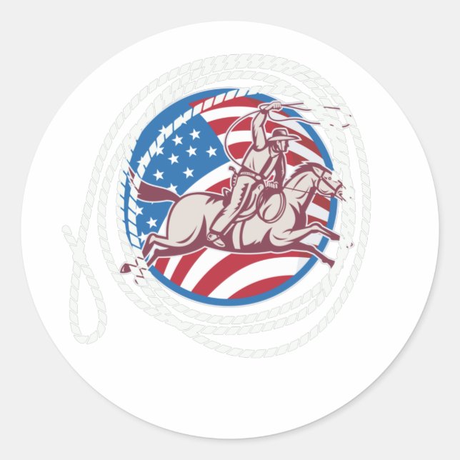 Sticker Rond Roping Cowboy (Devant)