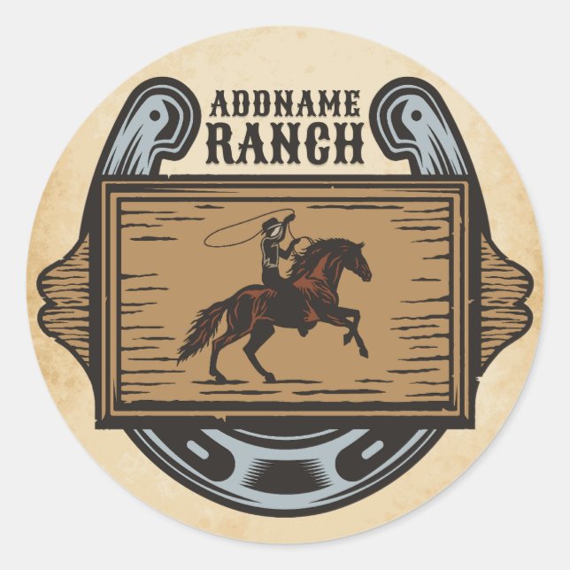 Sticker Rond Roping Cowboy AJOUTER LE NOM Western Family Horse  (Devant)