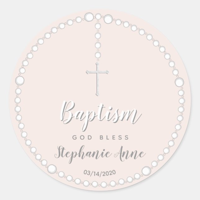 Sticker Rond Rosaire du baptême sur rose (Devant)