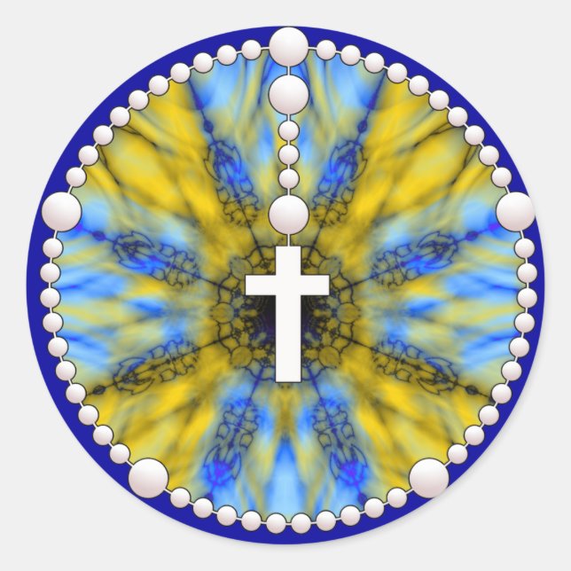Sticker Rond Rosary Dream Catcher Jaune & Bleu (Devant)