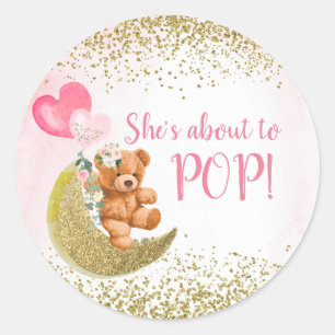 Sticker rond rose à balloon Teddy Bear Classic