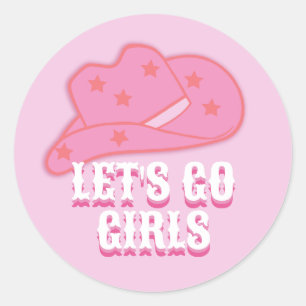 Sticker Rond Rose Allons-y Filles Cowboy Casquette Rodéo