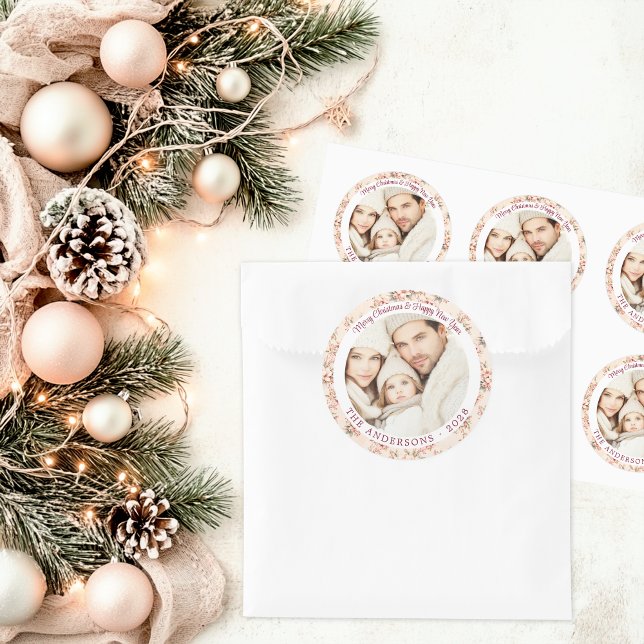 Sticker Rond Rose Ancien Floral Personnalisable Plat (Shabby Chic Christmas Large Sticker)