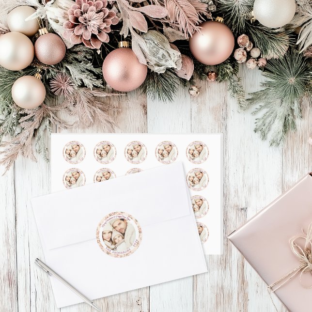 Sticker Rond Rose Ancien Floral Personnalisable Plat (Shabby Chic Christmas Small Stickers)