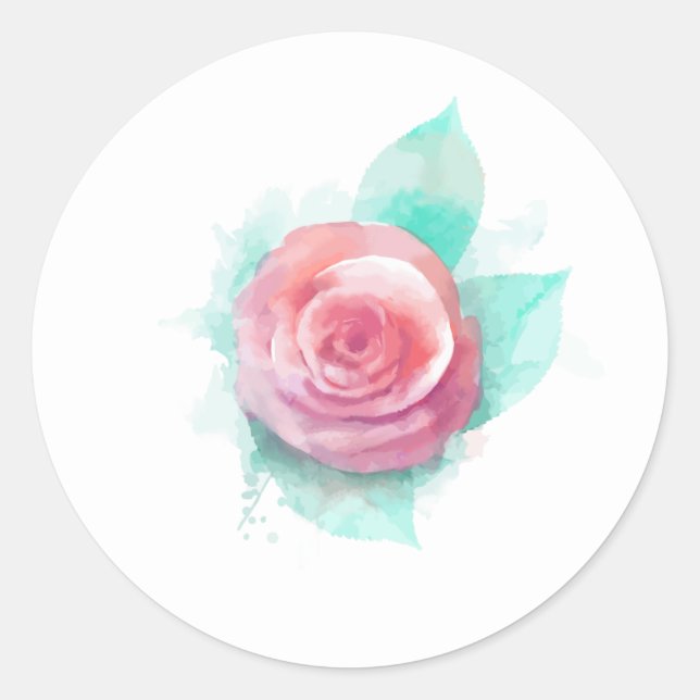 Sticker Rond Rose aquarelle (Devant)