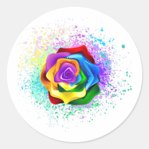 Sticker Rond Rose arc-en-ciel coloré