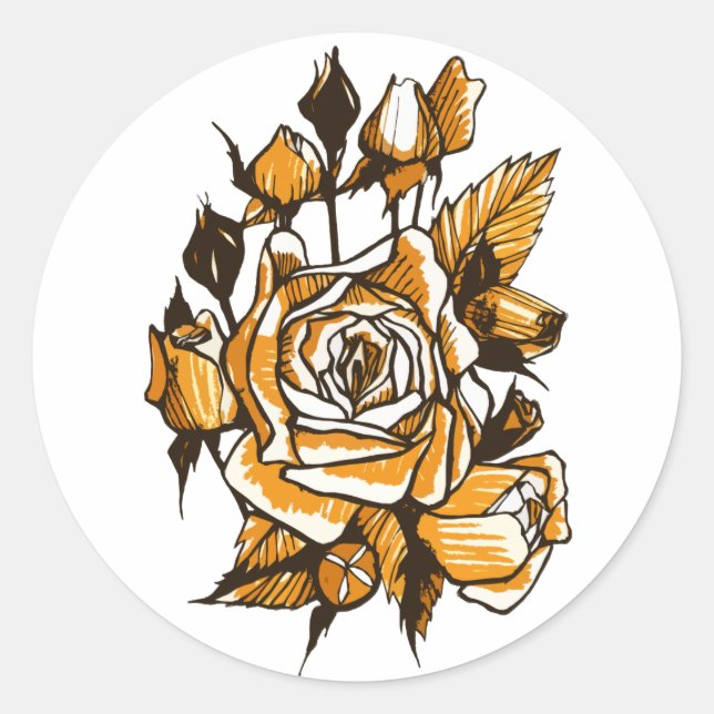 Sticker Rond Rose, art floral graphique, fleurs roses fleuries (Devant)