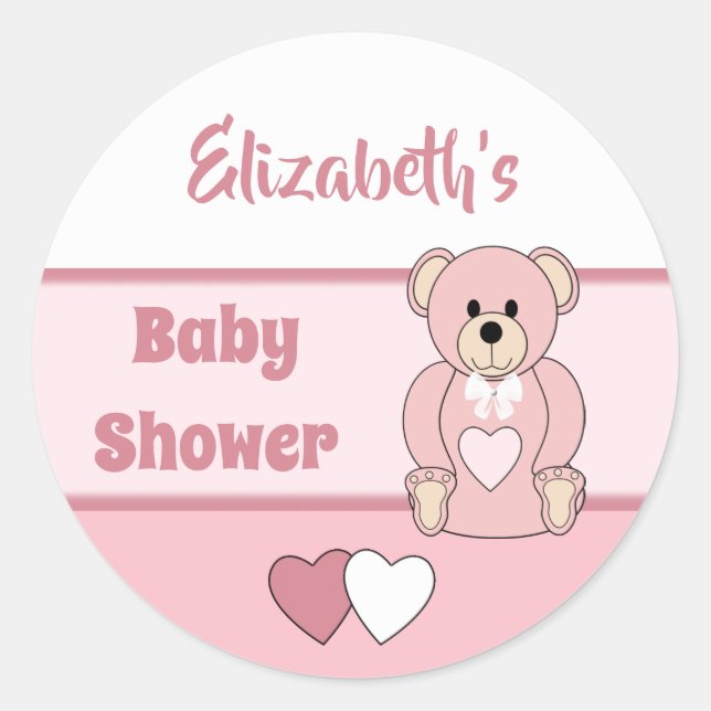 Sticker Rond Rose avec le coeur ours en peluche et nom (Devant)