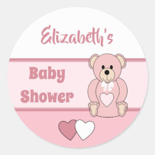 Sticker Rond Rose avec le coeur ours en peluche et nom