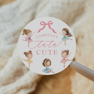 Sticker Rond Rose Ballet Fille Nœud Tutu Danseuse 1er Anniversa